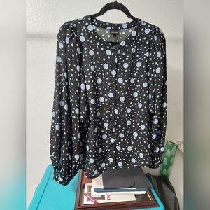 Who What Wear MEDIUM Sheer Long Sleeve Blue Polka-dot Design Blouse
